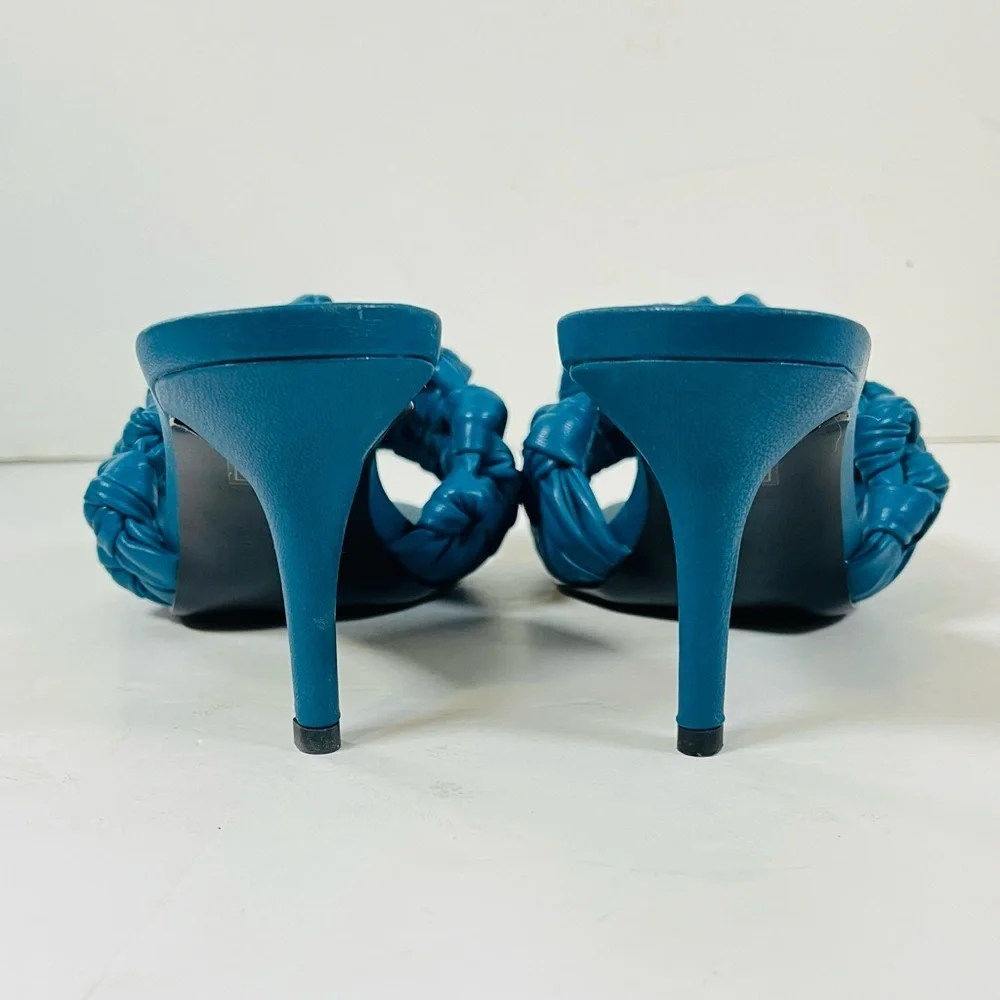 White House Black Market Millie Braided Heel Sandals Teal 6.5 Medium